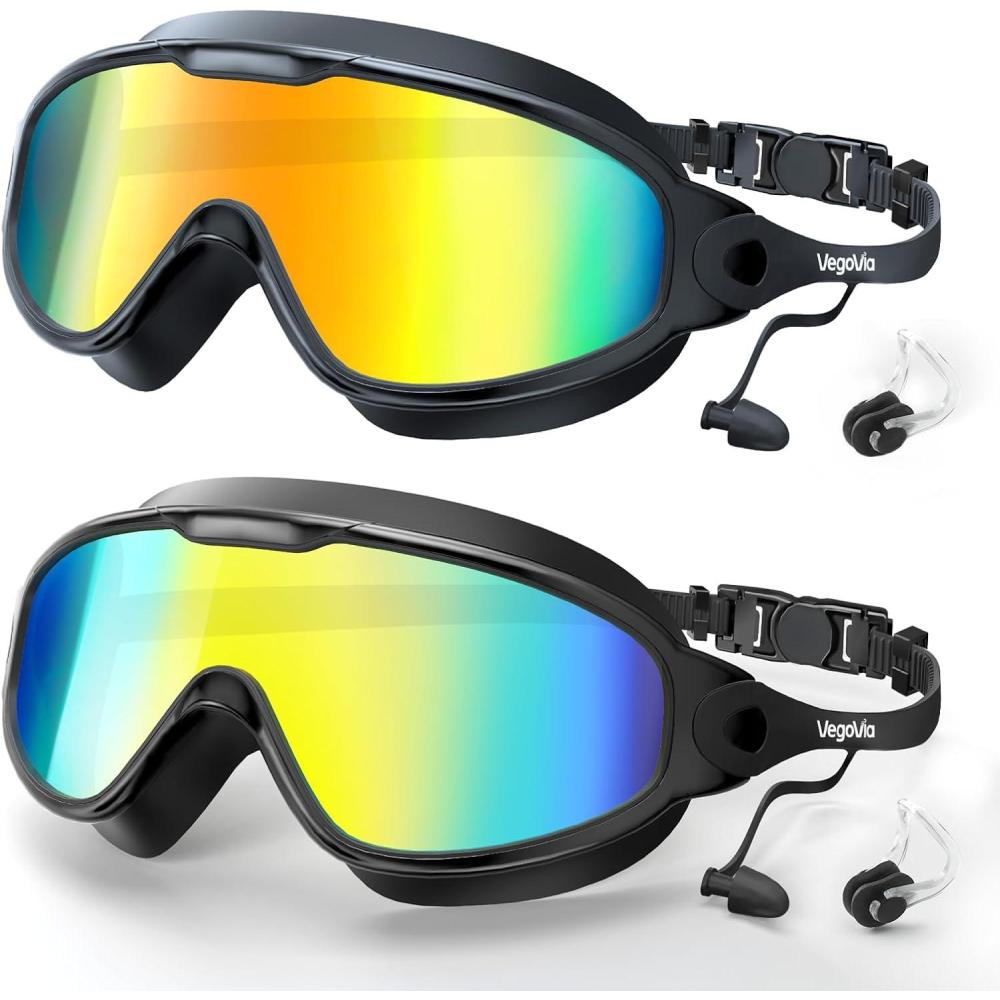 imageAdult Swim Goggles 2 Pack AntiFog 180 Wide View UV Protection Pool Swimming Goggles for Adult Youth Men WomenOrangeMirrored  AquaMirrored