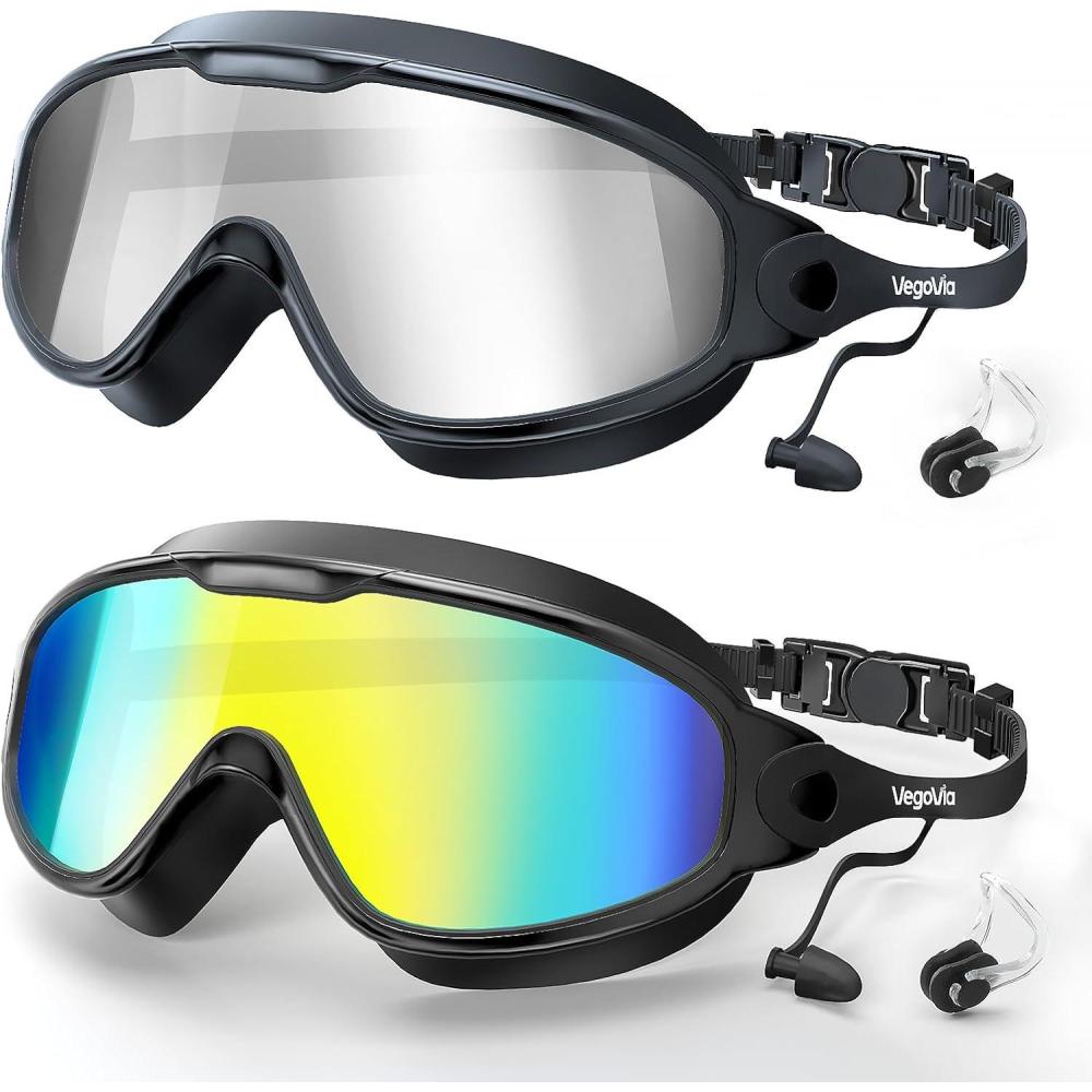 imageAdult Swim Goggles 2 Pack AntiFog 180 Wide View UV Protection Pool Swimming Goggles for Adult Youth Men WomenSilverMirrored  AquaMirrored