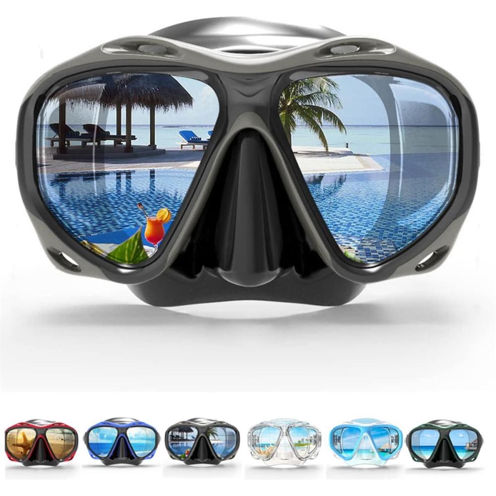 imageCOPOZZ Adult Scuba Mask Dive Mask Anti Fog Snorkeling Scuba Diving Glasses Great Seal Free Diving Tempered Glass Mask GogglesGray