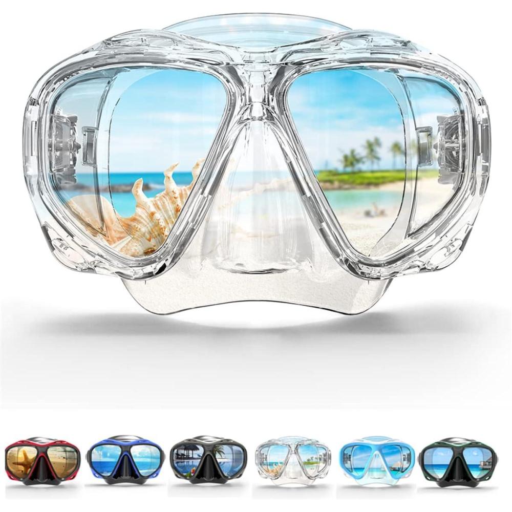 imageCOPOZZ Adult Scuba Mask Dive Mask Anti Fog Snorkeling Scuba Diving Glasses Great Seal Free Diving Tempered Glass Mask GogglesTransparent