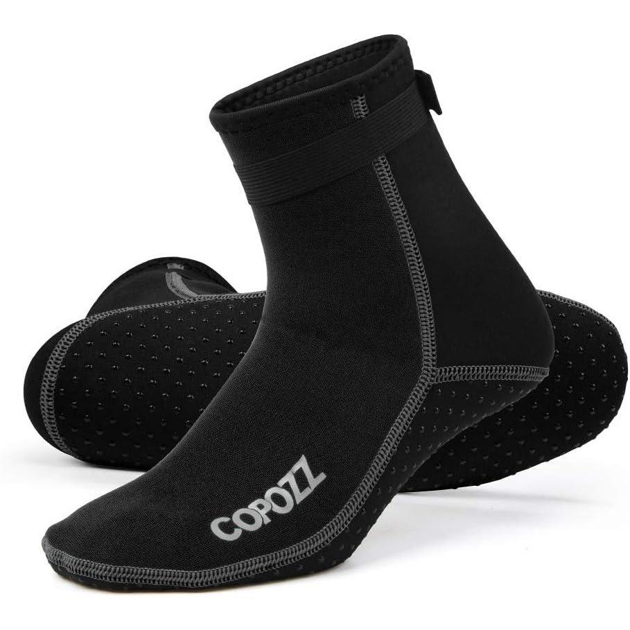 imageCOPOZZ Diving Socks 3mm Neoprene Beach Water SocksAnti Slip for Snorkel Swim Youth Men WomenHigh Cutblack