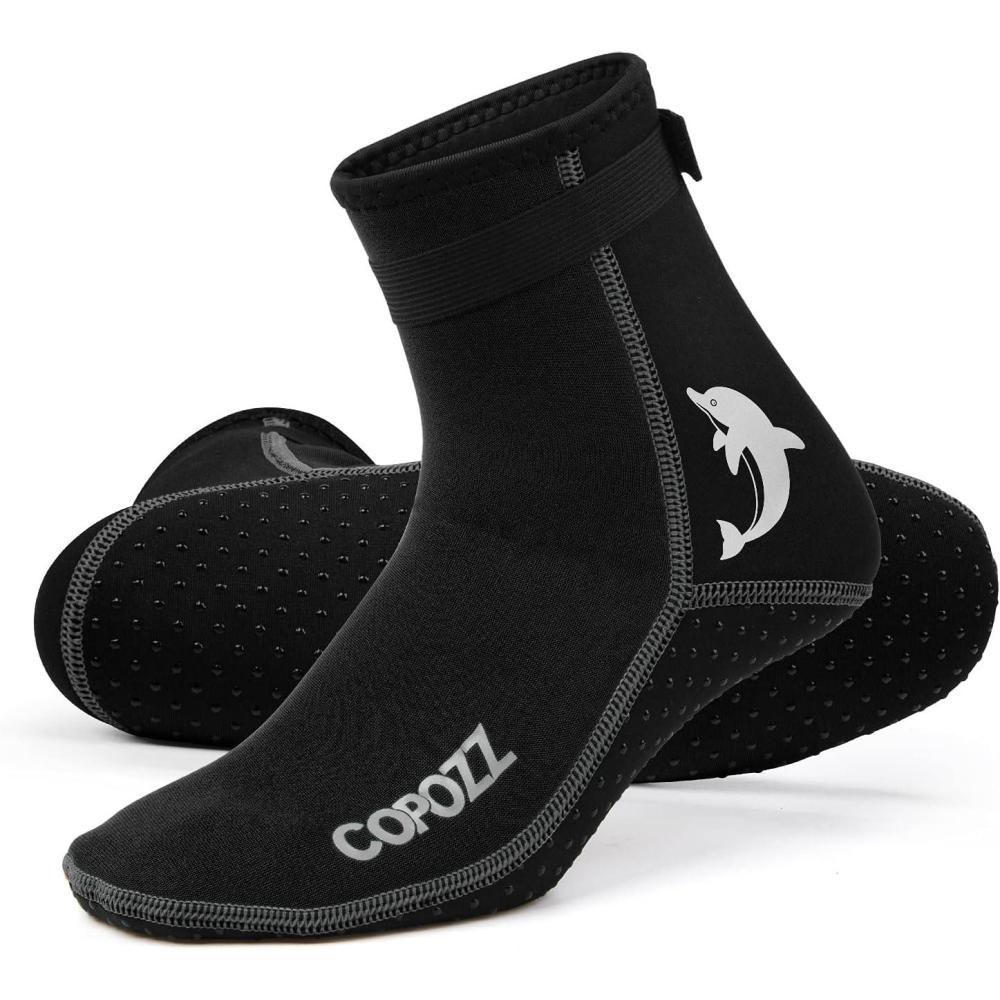 imageCOPOZZ Diving Socks 3mm Neoprene Beach Water SocksAnti Slip for Snorkel Swim Youth Men WomenHigh Cutdolphin