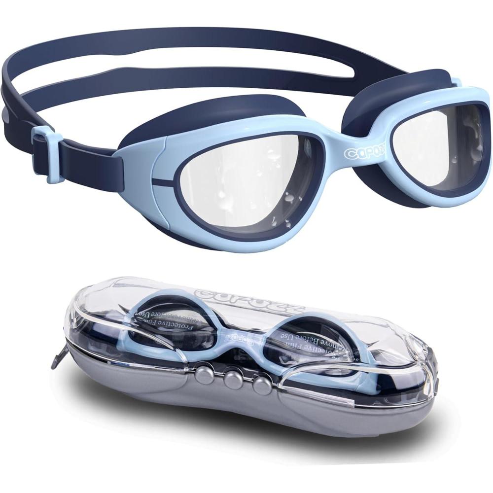 imageCOPOZZ Kids Swim Goggles  AntiFog ampamp HD  Comfy 3D Fit  Durable UnisexChild Swimming Goggles for Boys ampamp Girls Ages 314Maca Blue