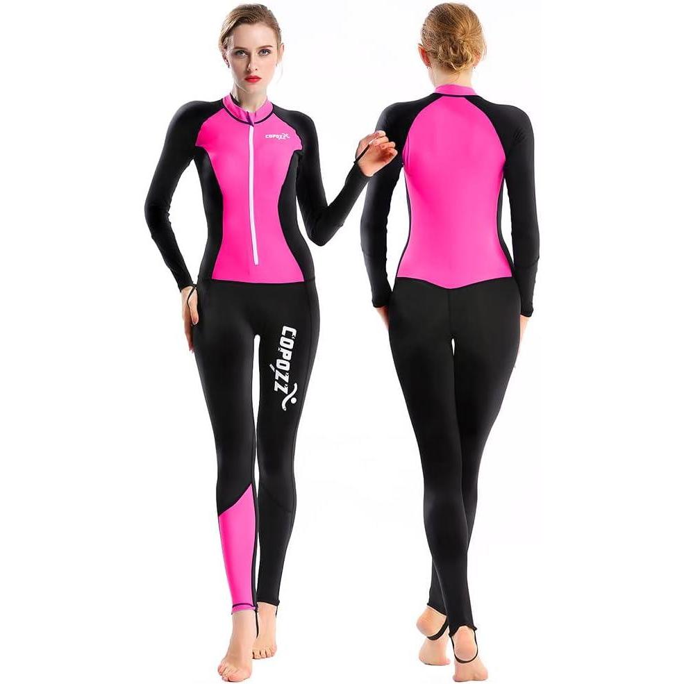 imageCOPOZZ Mens Wetsuit  Front Zip Wet Suit for Snorkeling Surfing Scuba Gear Paddleboarding Water SportsBlackHot Pink