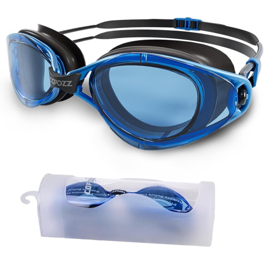 imageCOPOZZ S3 Swim Goggles for Adult Swimming Goggles Clear Vision Anti Fog UV400 Protection No Leaking for Men Women YouthBlue Lens  Blue Frame