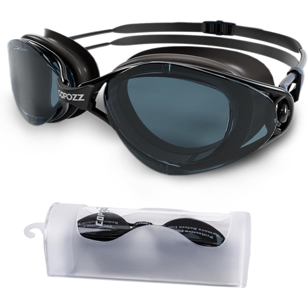 imageCOPOZZ S3 Swim Goggles for Adult Swimming Goggles Clear Vision Anti Fog UV400 Protection No Leaking for Men Women YouthGray Lens  Black Frame