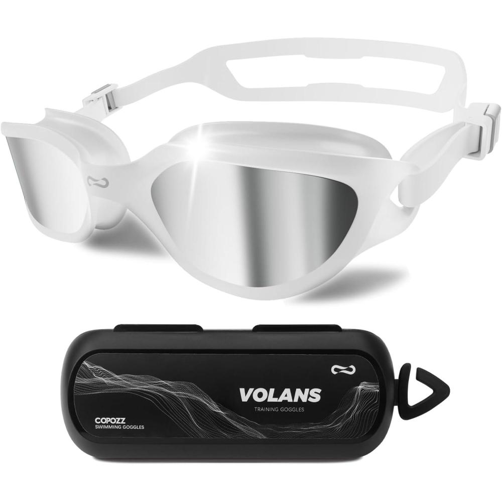 imageCOPOZZ Swim Goggles Adult Women Swimming Goggles for Women ampamp Men AntiFog No Leaking UV Protection for AdultWhitemirrored