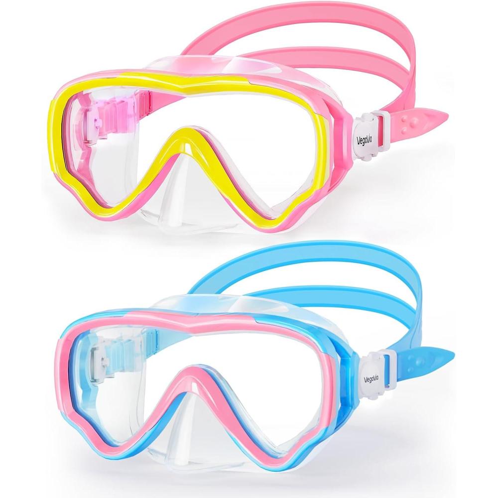 imageKids Swim Goggles with Nose Cover Anti Fog Wide View Clear Swim Mask for Kids Youth 315 AntiShattered NoleakBlue  Pink 2 pack
