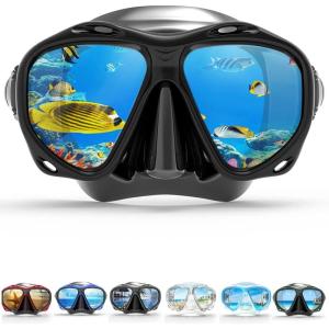 COPOZZ Adult Scuba Mask, Dive Mask Anti Fog Snorkeling Scuba Diving Glasses, Great Seal Free Diving Tempered Glass Mask Goggles(Black)