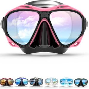 COPOZZ Adult Scuba Mask, Dive Mask Anti Fog Snorkeling Scuba Diving Glasses, Great Seal Free Diving Tempered Glass Mask Goggles(Pink)