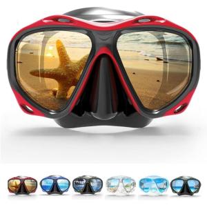 COPOZZ Adult Scuba Mask, Dive Mask Anti Fog Snorkeling Scuba Diving Glasses, Great Seal Free Diving Tempered Glass Mask Goggles(Red)