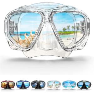 COPOZZ Adult Scuba Mask, Dive Mask Anti Fog Snorkeling Scuba Diving Glasses, Great Seal Free Diving Tempered Glass Mask Goggles(Transparent)