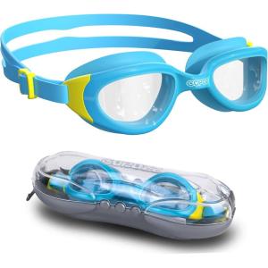 COPOZZ Kids Swim Goggles | Anti-Fog & HD | Comfy 3D Fit | Durable Unisex-Child Swimming Goggles for Boys & Girls Ages 3-14(Blue)