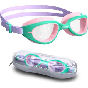 COPOZZ Kids Swim Goggles | Anti-Fog & HD | Comfy 3D Fit | Durable Unisex-Child Swimming Goggles for Boys & Girls Ages 3-14(Macaron)