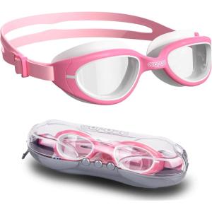 COPOZZ Kids Swim Goggles | Anti-Fog & HD | Comfy 3D Fit | Durable Unisex-Child Swimming Goggles for Boys & Girls Ages 3-14(Pink)