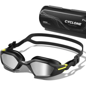 COPOZZ Men’s Swim Goggles, Swimming Goggles Anti-fog No Leaking UV Protection for Adult men(Black(mirrored))