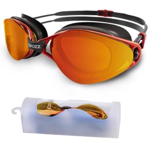 COPOZZ S3 Swim Goggles for Adult, Swimming Goggles Clear Vision Anti Fog UV400 Protection No Leaking for Men Women Youth(Mirrored Red + Red Frame)