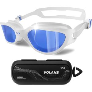 COPOZZ Swim Goggles Adult Women, Swimming Goggles for Women & Men, Anti-Fog No Leaking UV Protection for Adult(Azure Lens + White Frame)