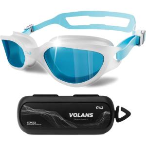COPOZZ Swim Goggles Adult Women, Swimming Goggles for Women & Men, Anti-Fog No Leaking UV Protection for Adult(Blue Lens + White Frame)