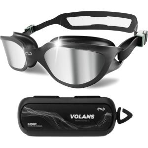 COPOZZ Swim Goggles Adult Women, Swimming Goggles for Women & Men, Anti-Fog No Leaking UV Protection for Adult(Silver Plating Lens+black)