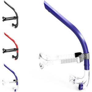 COPOZZ Swim Snorkel for Lap Swimming Swimmers Training Snorkeling Diving, Center Mount Comfortable Silicone Mouthpiece One-Way Purge Valve(Blue)