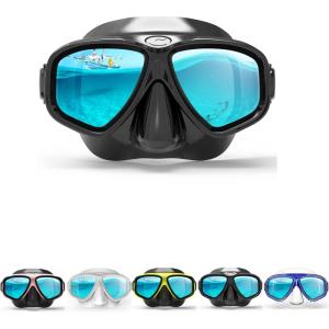 COPOZZ Youth Scuba Mask, Low Volume No Fogging Snorkeling Scuba Dive Glasses, Seal Free Diving Tempered Glass Mask Goggles, Swimming Scuba Dive Snorkeling Swim Mask Diving Goggles Mask for Men Women(A-Black)