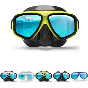 COPOZZ Youth Scuba Mask, Low Volume No Fogging Snorkeling Scuba Dive Glasses, Seal Free Diving Tempered Glass Mask Goggles, Swimming Scuba Dive Snorkeling Swim Mask Diving Goggles Mask for Men Women(A-Yellow)