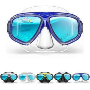 COPOZZ Youth Scuba Mask, Low Volume No Fogging Snorkeling Scuba Dive Glasses, Seal Free Diving Tempered Glass Mask Goggles, Swimming Scuba Dive Snorkeling Swim Mask Diving Goggles Mask for Men Women(B-Blue)