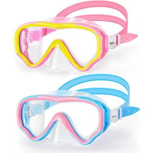 Kids Swim Goggles with Nose Cover, Anti Fog Wide View Clear Swim Mask for Kids Youth 3-15, Anti-Shattered No-leak(Blue & Pink (2 pack))