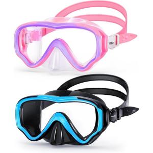 Kids Swim Goggles with Nose Cover, Anti Fog Wide View Clear Swim Mask for Kids Youth 3-15, Anti-Shattered No-leak(Pink & Black (2 pack))