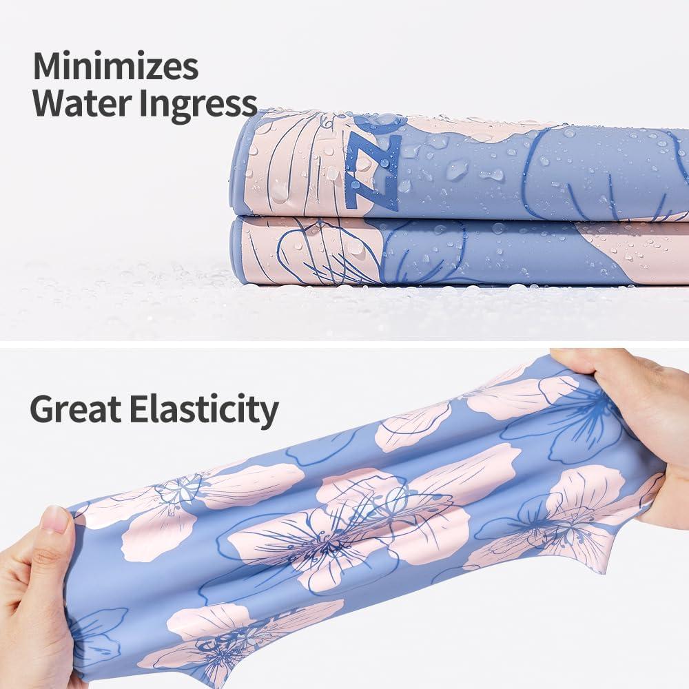 imageCOPOZZ Adult Swim Caps Silicone Waterproof Comfortable Swimming Cap for Women Long and Short HairBlue Flower12yrs