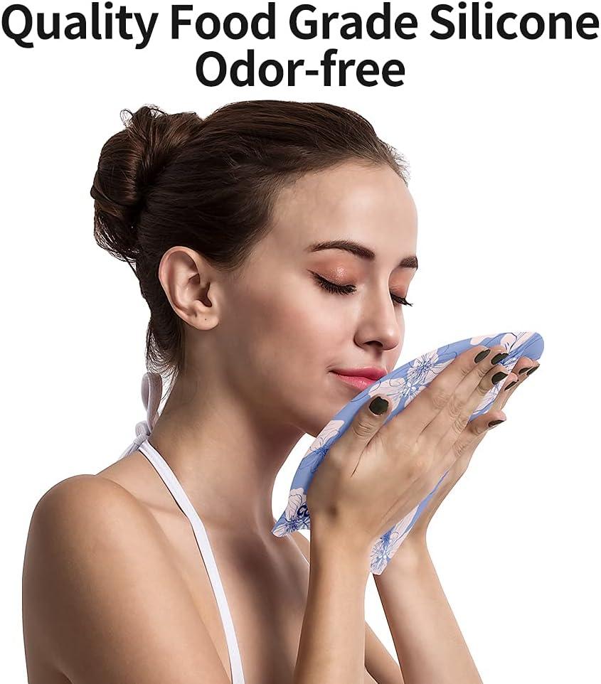 imageCOPOZZ Adult Swim Caps Silicone Waterproof Comfortable Swimming Cap for Women Long and Short HairBlue Flower12yrs