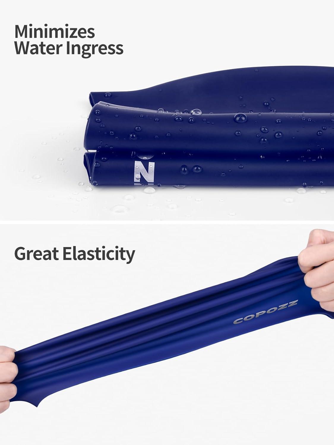 imageCOPOZZ Adult Swim Caps Silicone Waterproof Comfortable Swimming Cap for Women Long and Short HairBlue12yrs