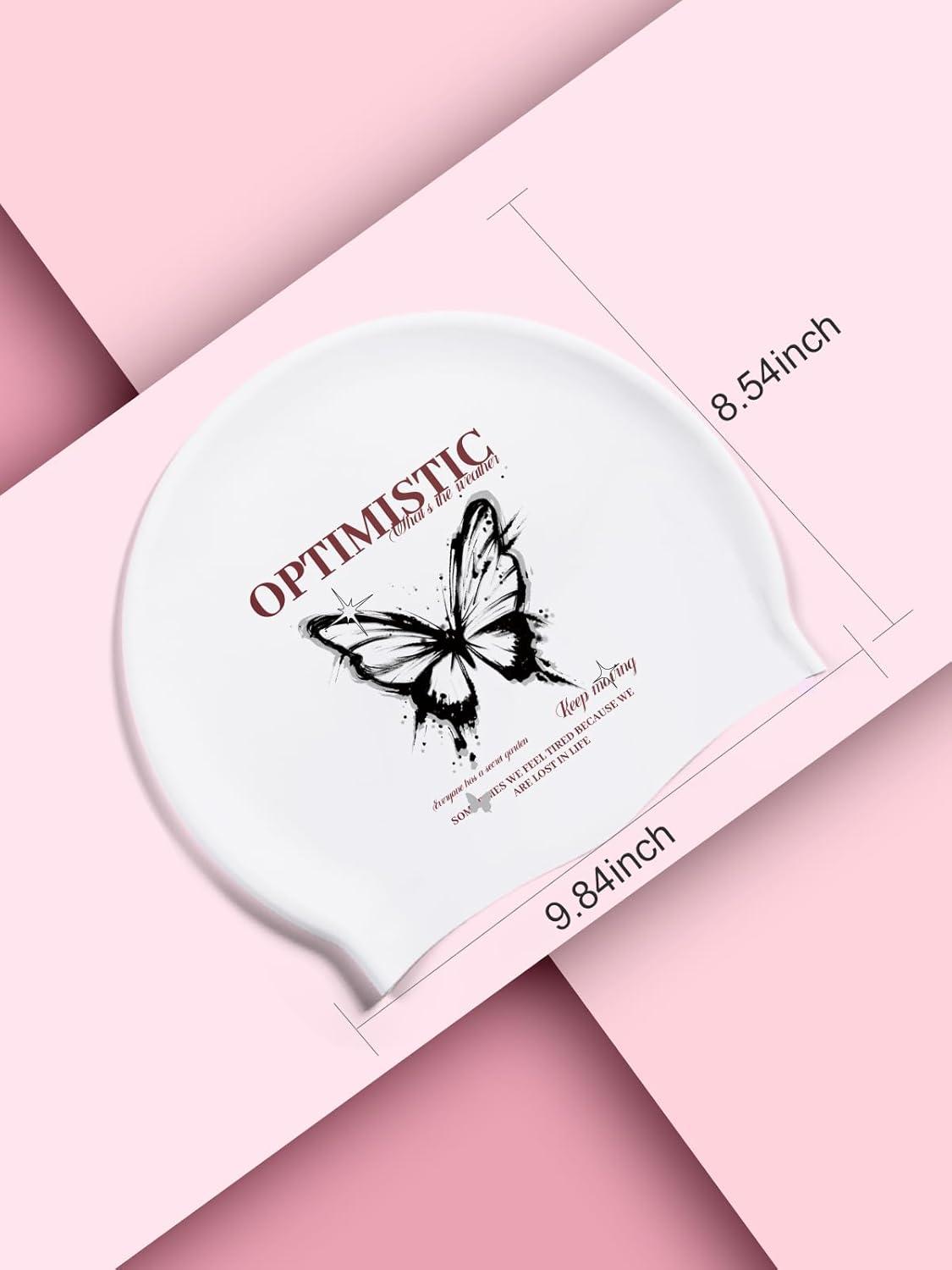 imageCOPOZZ Adult Swim Caps Silicone Waterproof Comfortable Swimming Cap for Women Long and Short HairButterfly12yrs