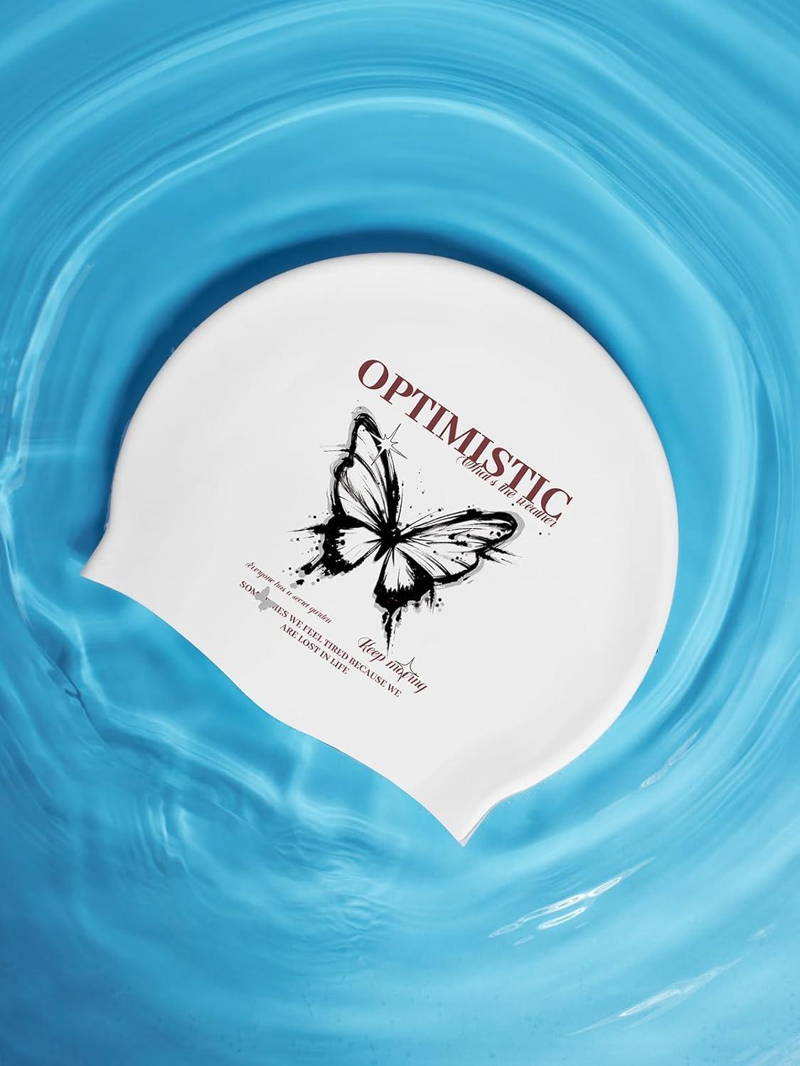 imageCOPOZZ Adult Swim Caps Silicone Waterproof Comfortable Swimming Cap for Women Long and Short HairButterfly12yrs