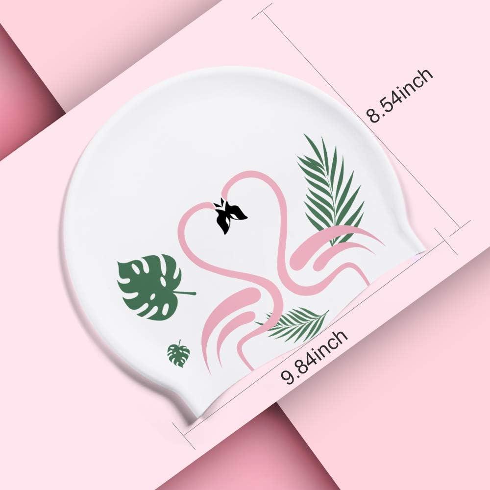 imageCOPOZZ Adult Swim Caps Silicone Waterproof Comfortable Swimming Cap for Women Long and Short HairFlamingo12yrs