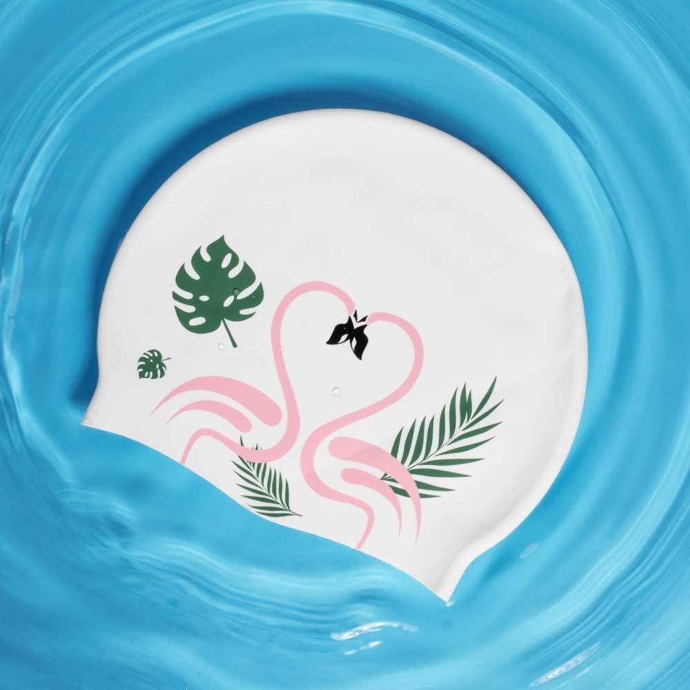 imageCOPOZZ Adult Swim Caps Silicone Waterproof Comfortable Swimming Cap for Women Long and Short HairFlamingo12yrs