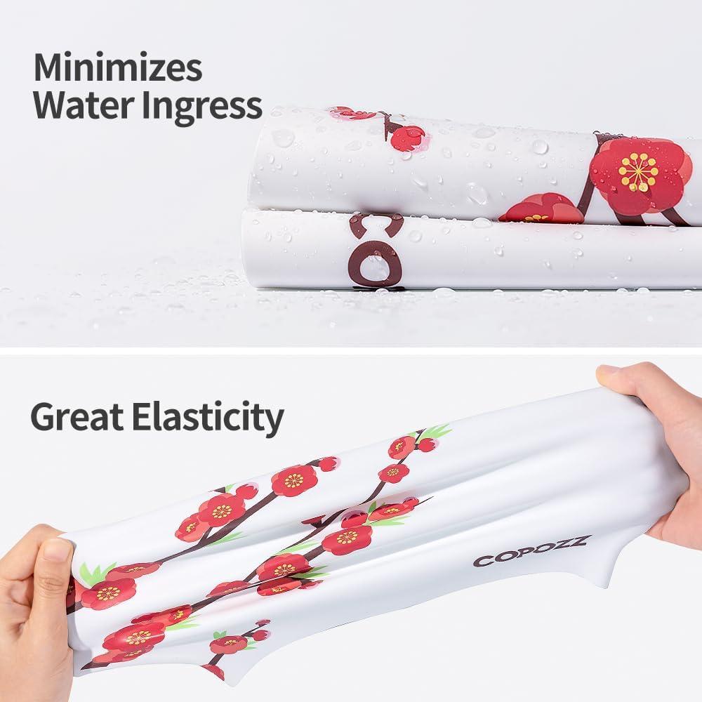 imageCOPOZZ Adult Swim Caps Silicone Waterproof Comfortable Swimming Cap for Women Long and Short HairPlum Blossom12yrs