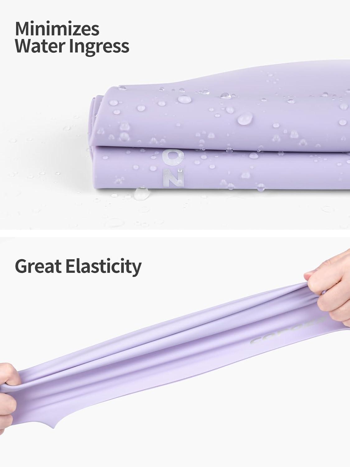 imageCOPOZZ Adult Swim Caps Silicone Waterproof Comfortable Swimming Cap for Women Long and Short HairPurple12yrs