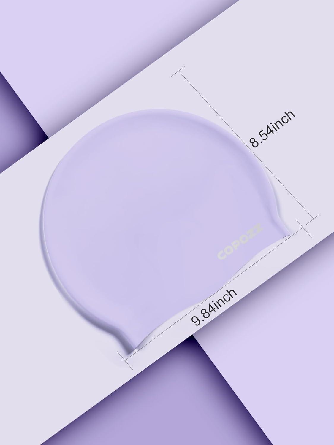 imageCOPOZZ Adult Swim Caps Silicone Waterproof Comfortable Swimming Cap for Women Long and Short HairPurple12yrs