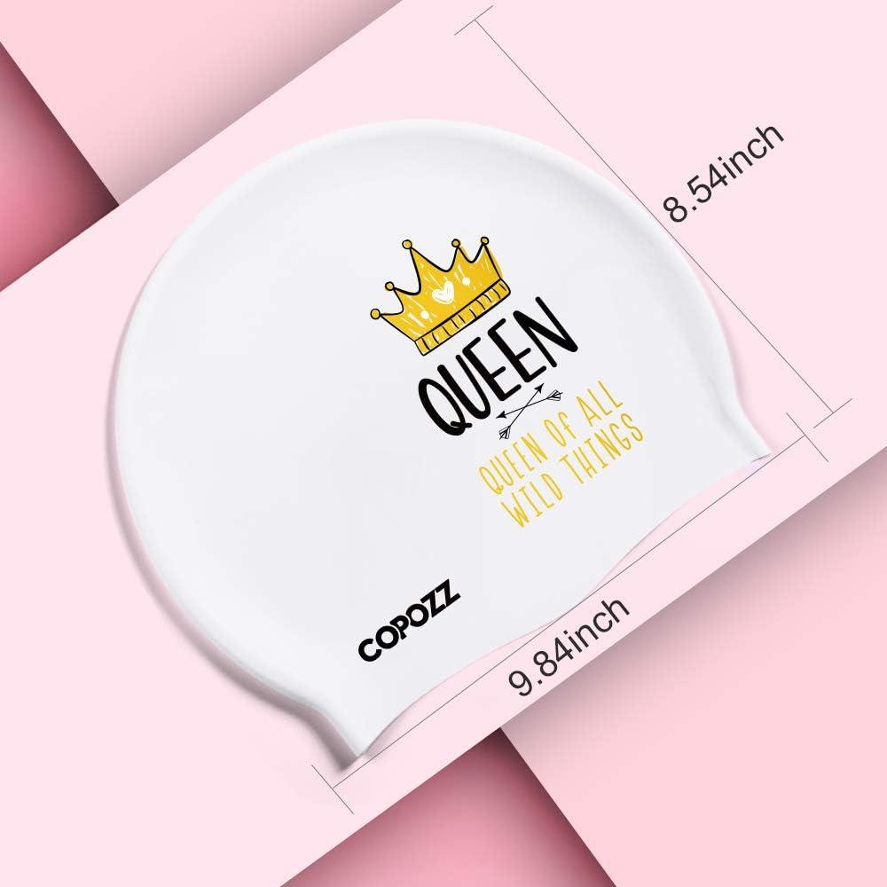 imageCOPOZZ Adult Swim Caps Silicone Waterproof Comfortable Swimming Cap for Women Long and Short HairQueen12yrs