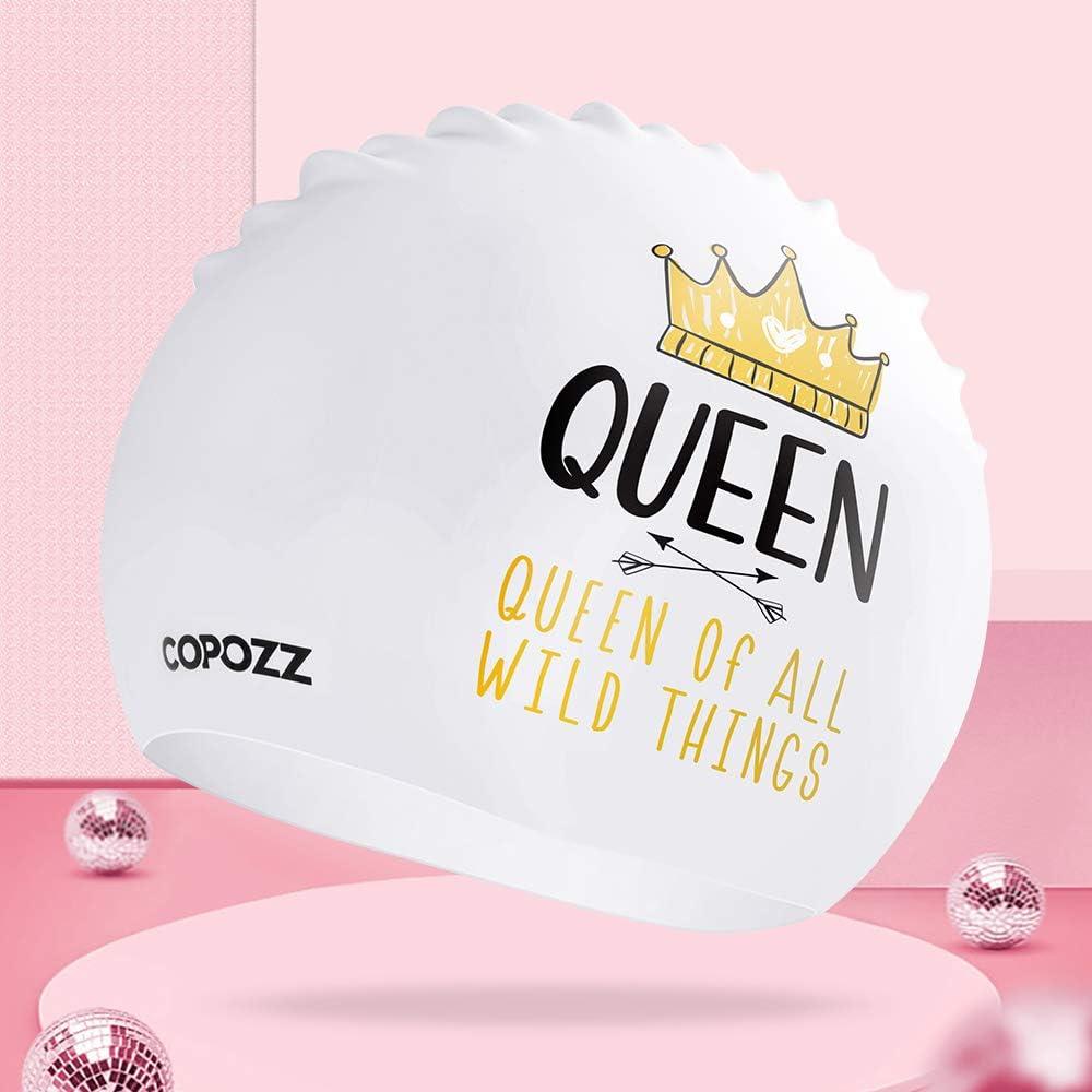 imageCOPOZZ Adult Swim Caps Silicone Waterproof Comfortable Swimming Cap for Women Long and Short HairQueen12yrs