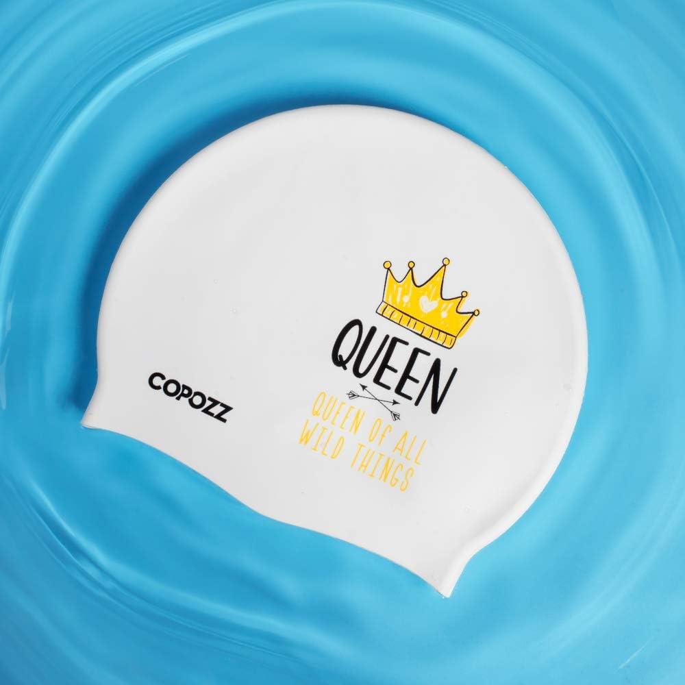 imageCOPOZZ Adult Swim Caps Silicone Waterproof Comfortable Swimming Cap for Women Long and Short HairQueen12yrs