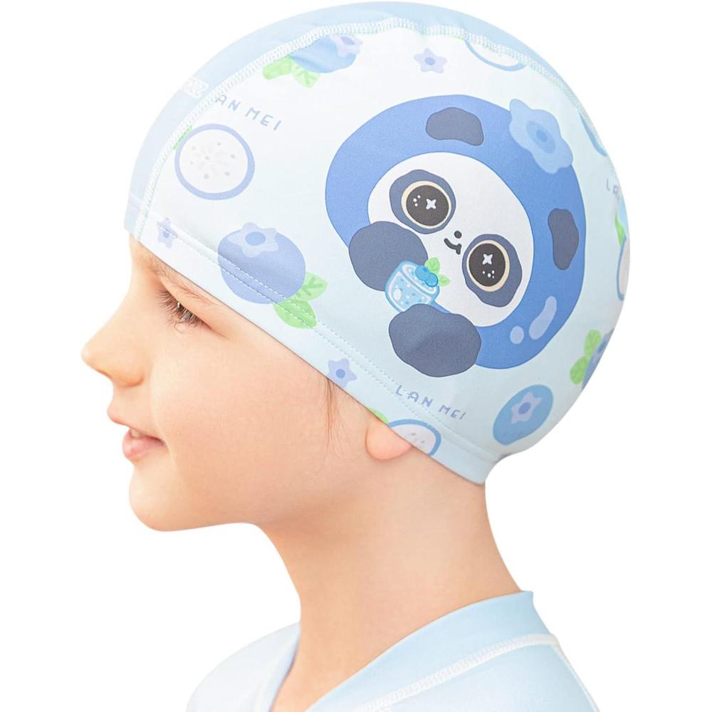 imageCOPOZZ Swim Caps for Girls Boys Quick Dry Fabric Kids Swimming Cap for Long and Short Hair Spandex Swim Hats with High Elasticity for Age 512 Toddler Child YouthBlueberry