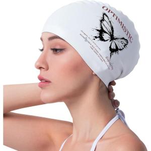 COPOZZ Adult Swim Caps, Silicone Waterproof Comfortable Swimming Cap for Women, Long and Short Hair(Butterfly-12yrs+)