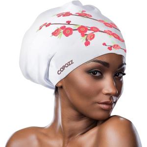 COPOZZ Extra Large Swim Cap, Designed for Long Hair Braids Dreadlocks Weaves Hair Extensions Curls & Afros, Silicone Bathing Cap Swimming Hat for Women Men(Plum Bossom)
