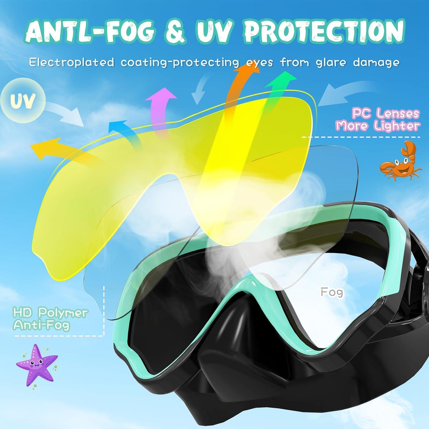 image:imageKids Swim Goggles with Nose Cover Anti Fog Wide View Clear Swim Mask for Kids Youth 315 AntiShattered NoleakBlackgreen Gold Lenses