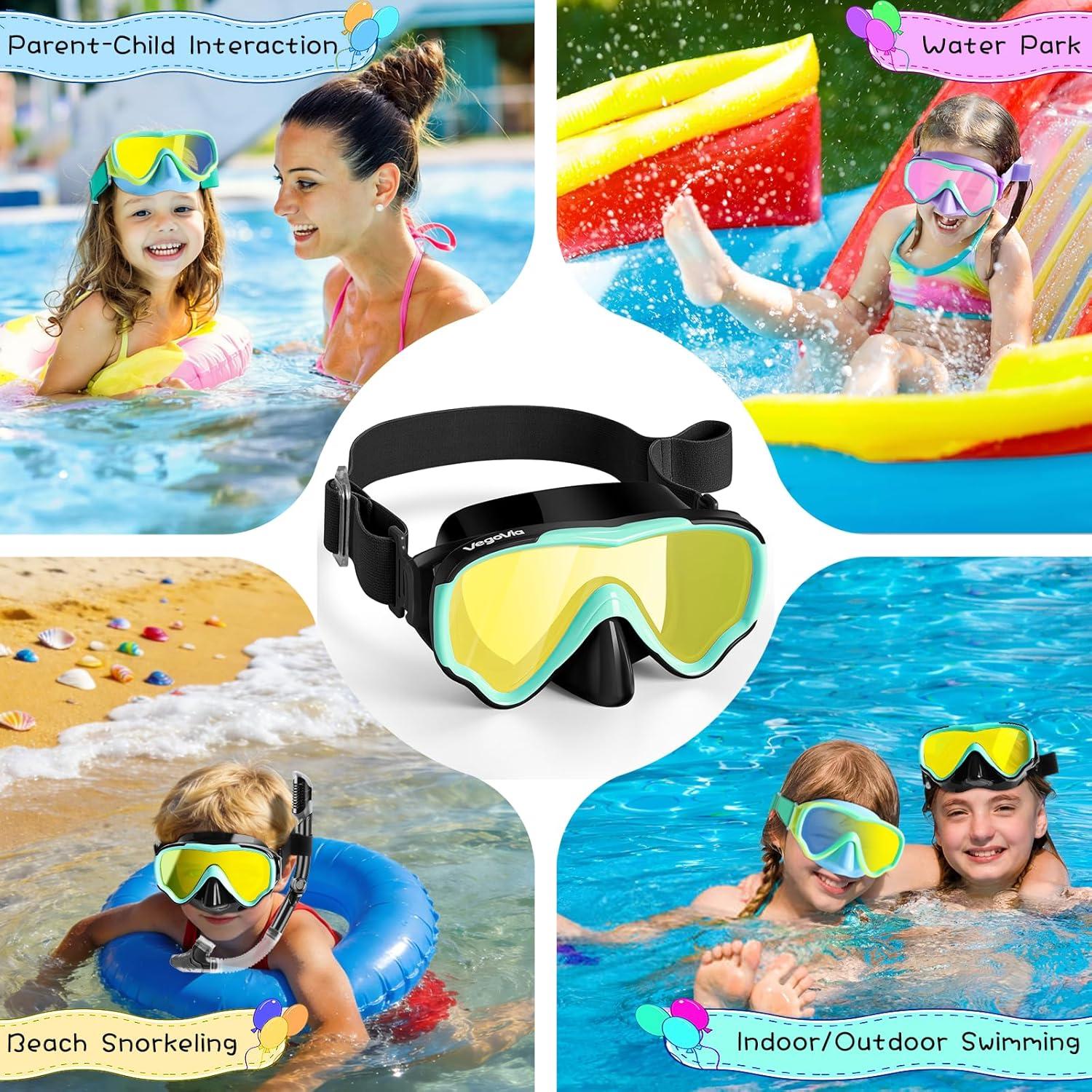 image:imageKids Swim Goggles with Nose Cover Anti Fog Wide View Clear Swim Mask for Kids Youth 315 AntiShattered NoleakBluegreen Blue Lenses Blackgreen Gold Lenses