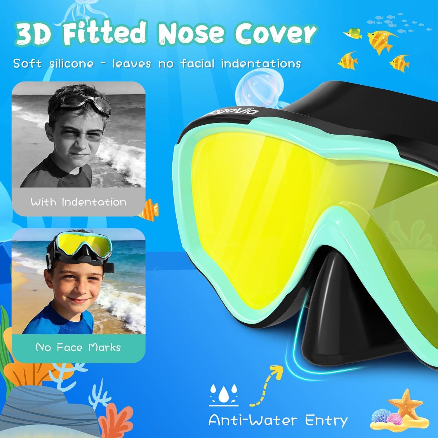 image:imageKids Swim Goggles with Nose Cover Anti Fog Wide View Clear Swim Mask for Kids Youth 315 AntiShattered NoleakBluegreen Blue Lenses Blackgreen Gold Lenses