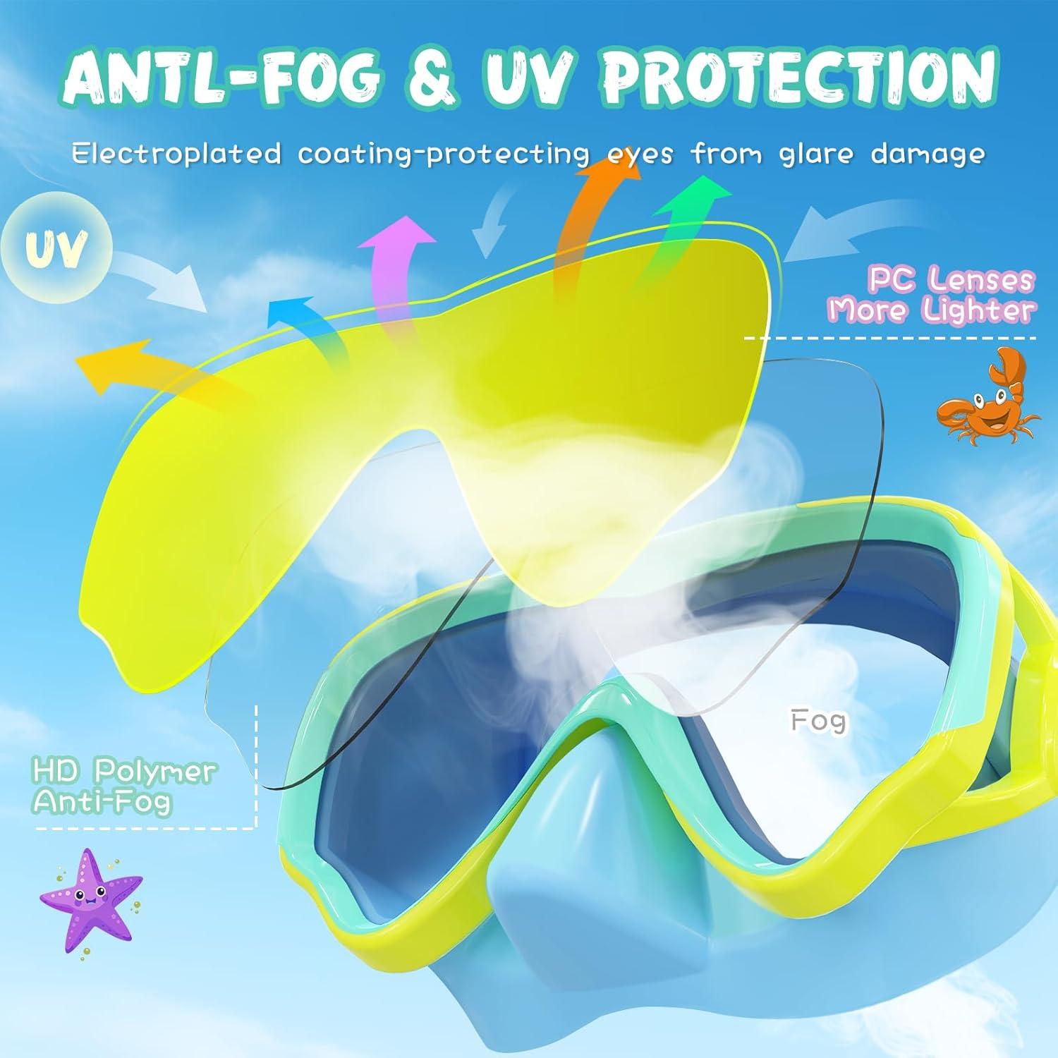 image:imageKids Swim Goggles with Nose Cover Anti Fog Wide View Clear Swim Mask for Kids Youth 315 AntiShattered NoleakBluegreen Blue Lenses